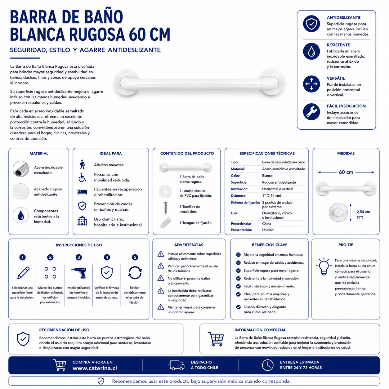 Barra de Baño Blanca Rugosa