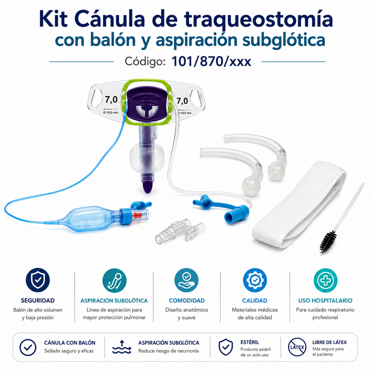 Kit de Cánula de Traqueostomía con Balón y Aspiración Subglótica 870 - Portex