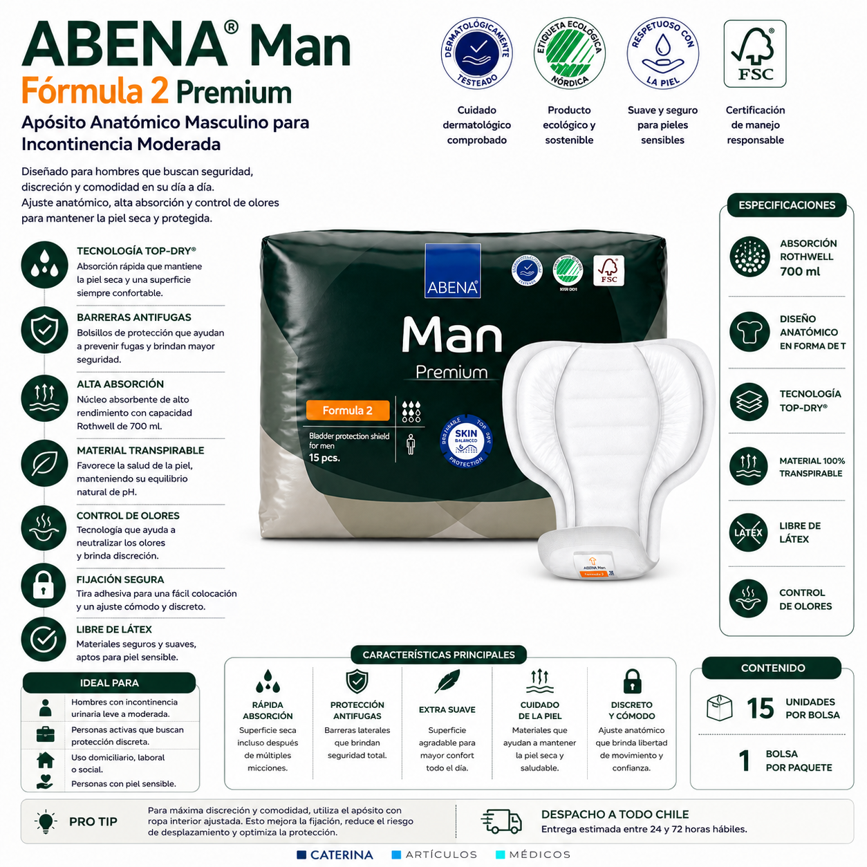 Apósito de incontinencia Masculino Man - 29x23cm Abena 700 ml