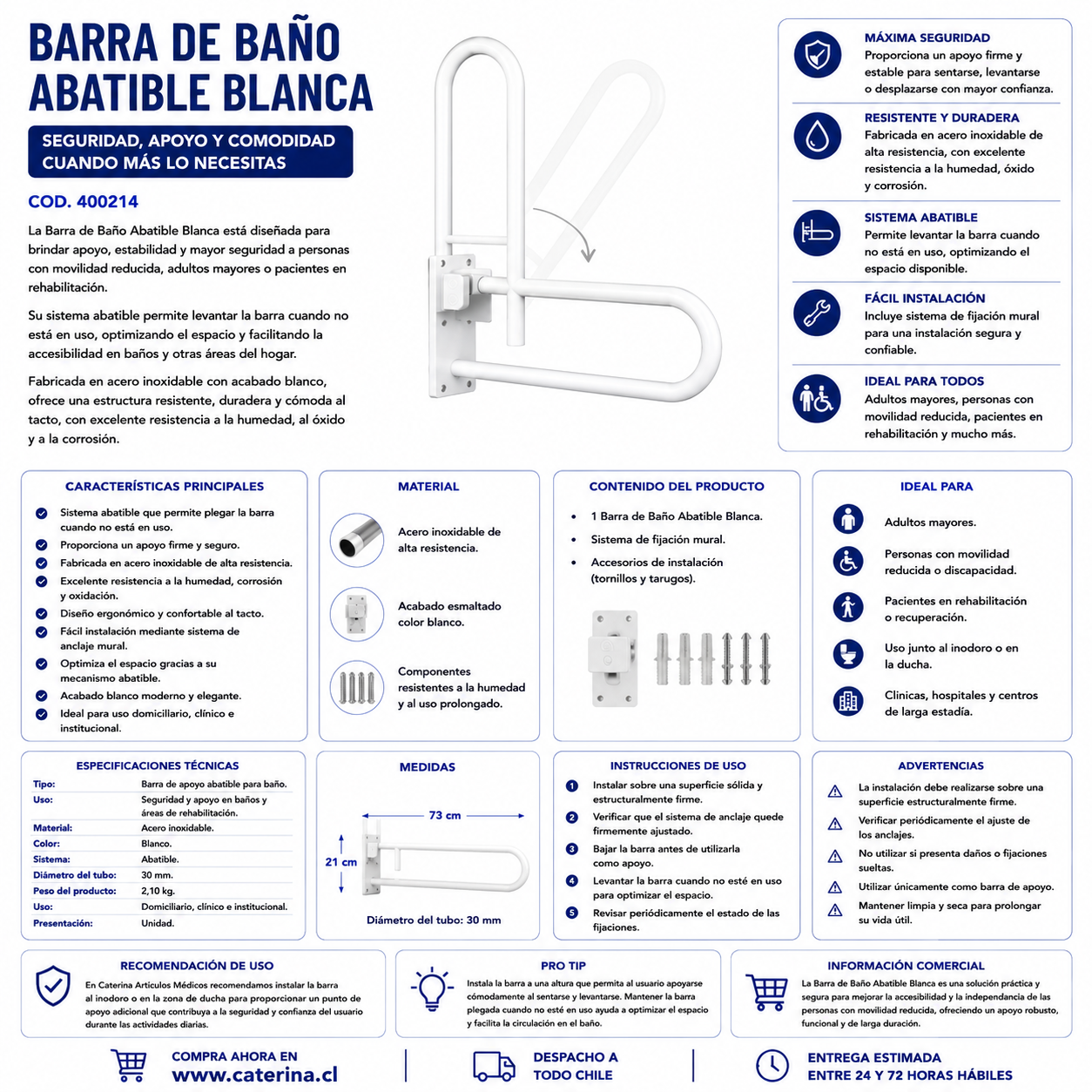 Barra Baño Abatible Blanca