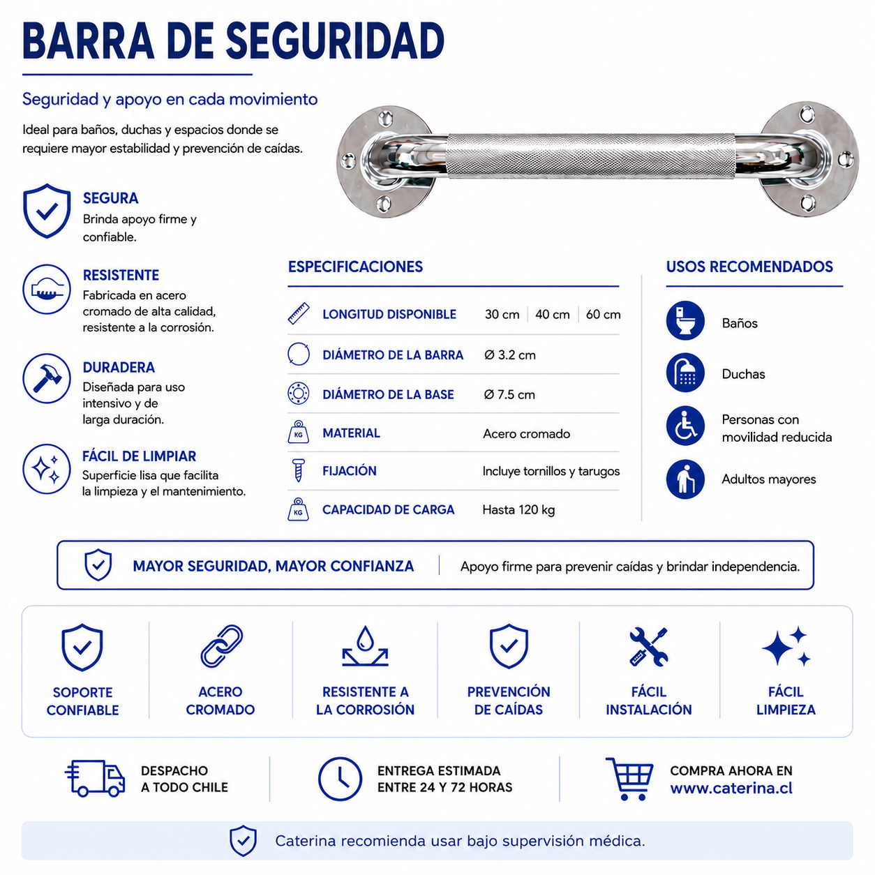 Barra de Baño Cromada
