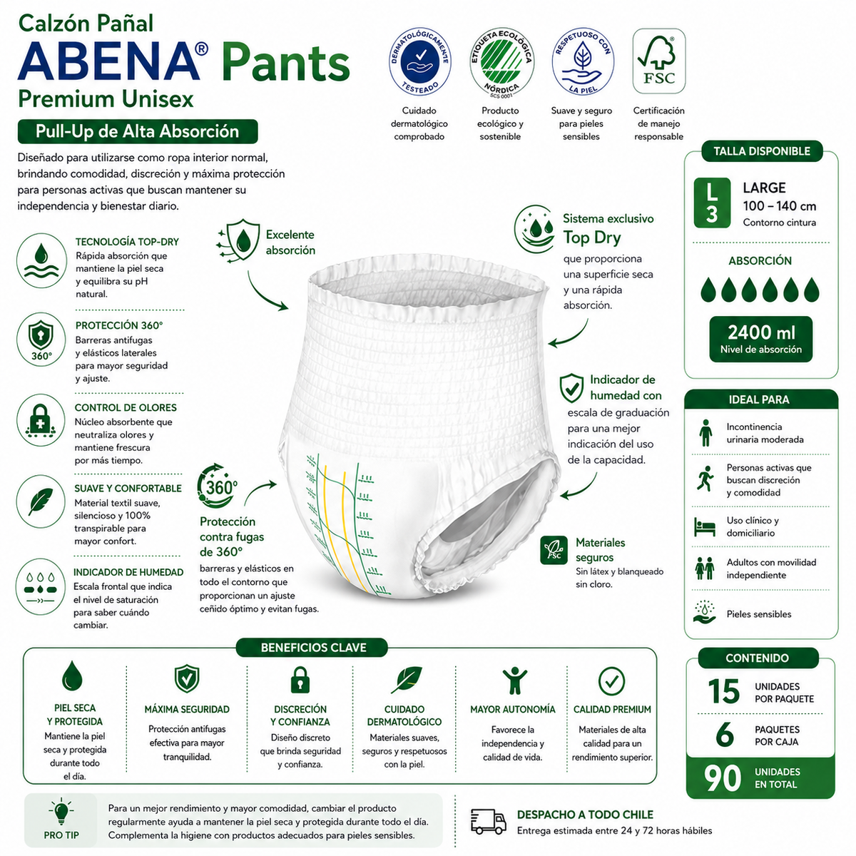 Calzón Pañal Pants Premium talla L - Abena