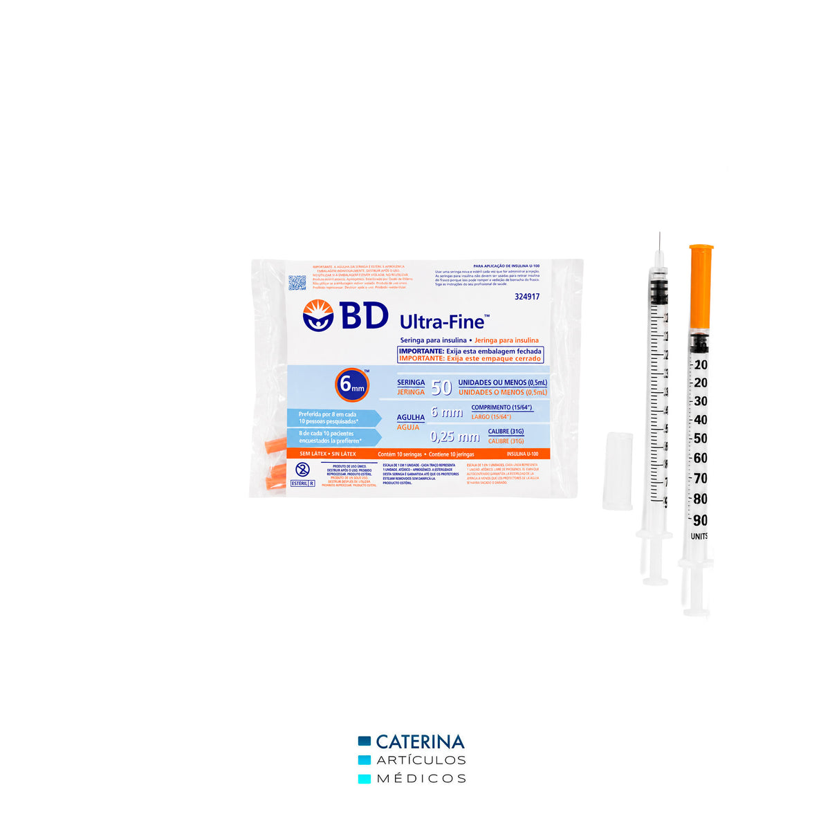 Jeringa de Insulina - BD Ultra Fine Aguja: 6mm x 31G. 50U. (Ref. 324918)