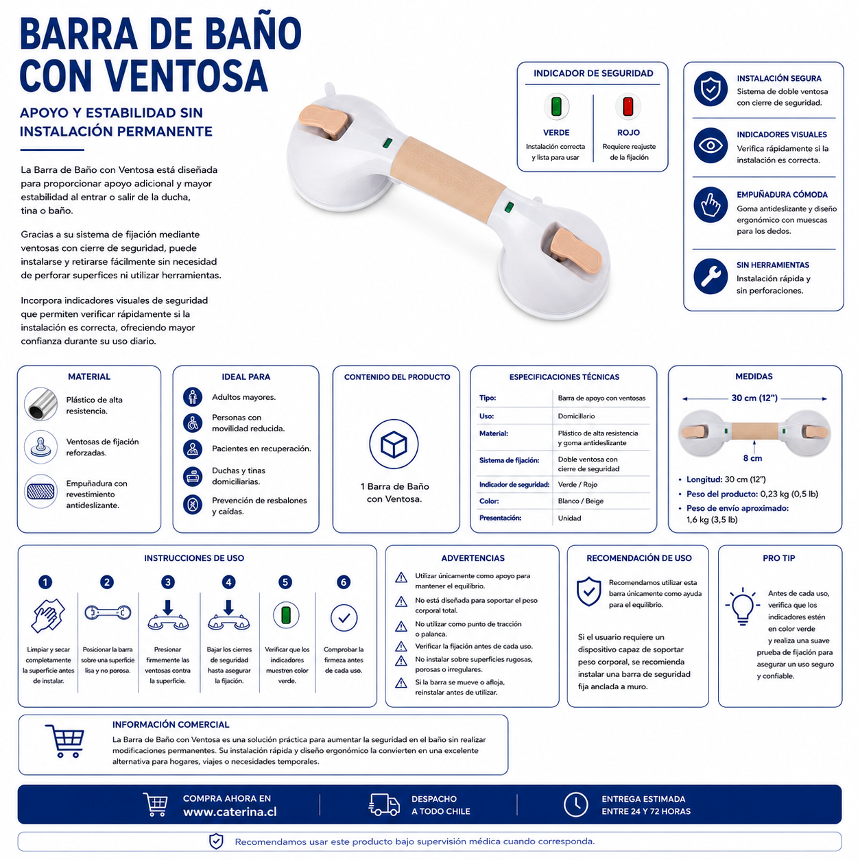 Barra Baño con Ventosa - Drive