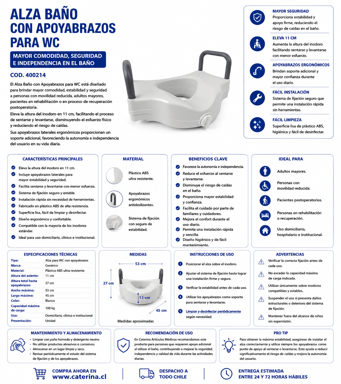 Alza Baño con Apoya Brazos para WC
