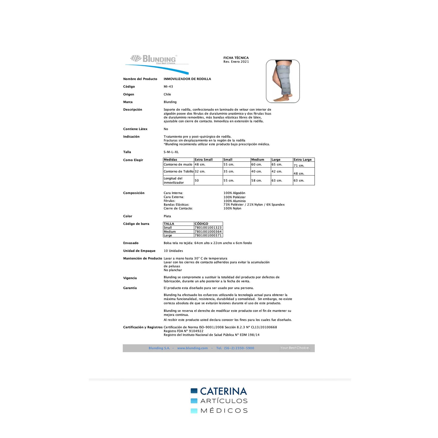 Inmovilizador de Rodilla Universal MI43  – Blunding
