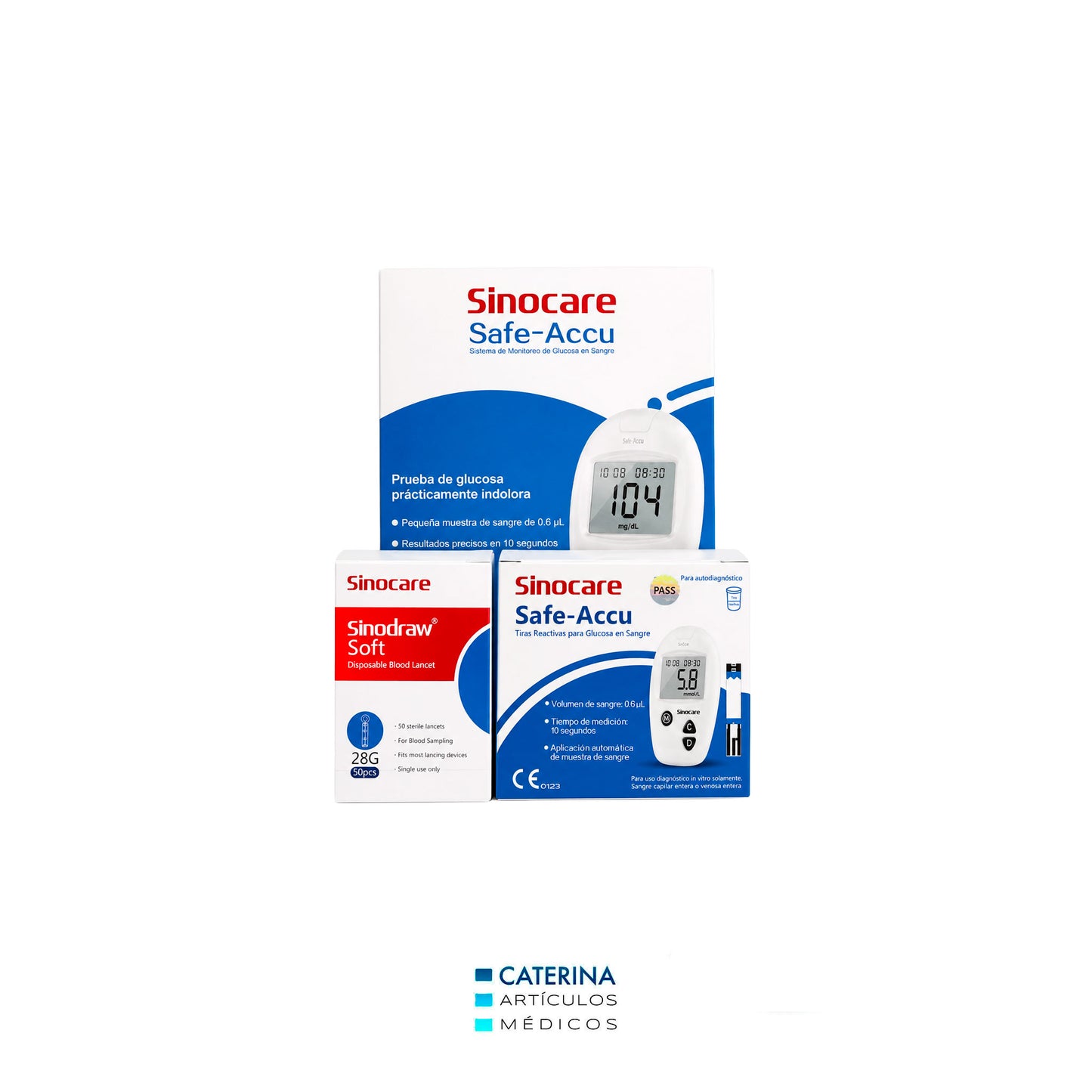 Kit Glicemia Sinocare (Máquina, lancetero, 50unds cintas, 50 unds lancetas )
