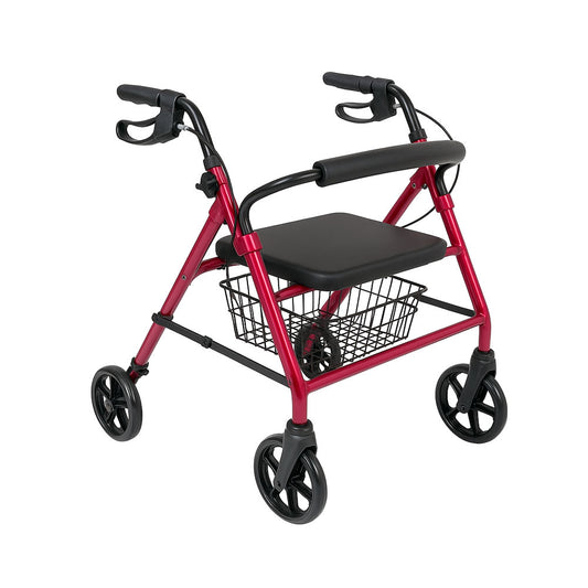 Andador 4 Ruedas con Canasto y Silla - Color Rojo