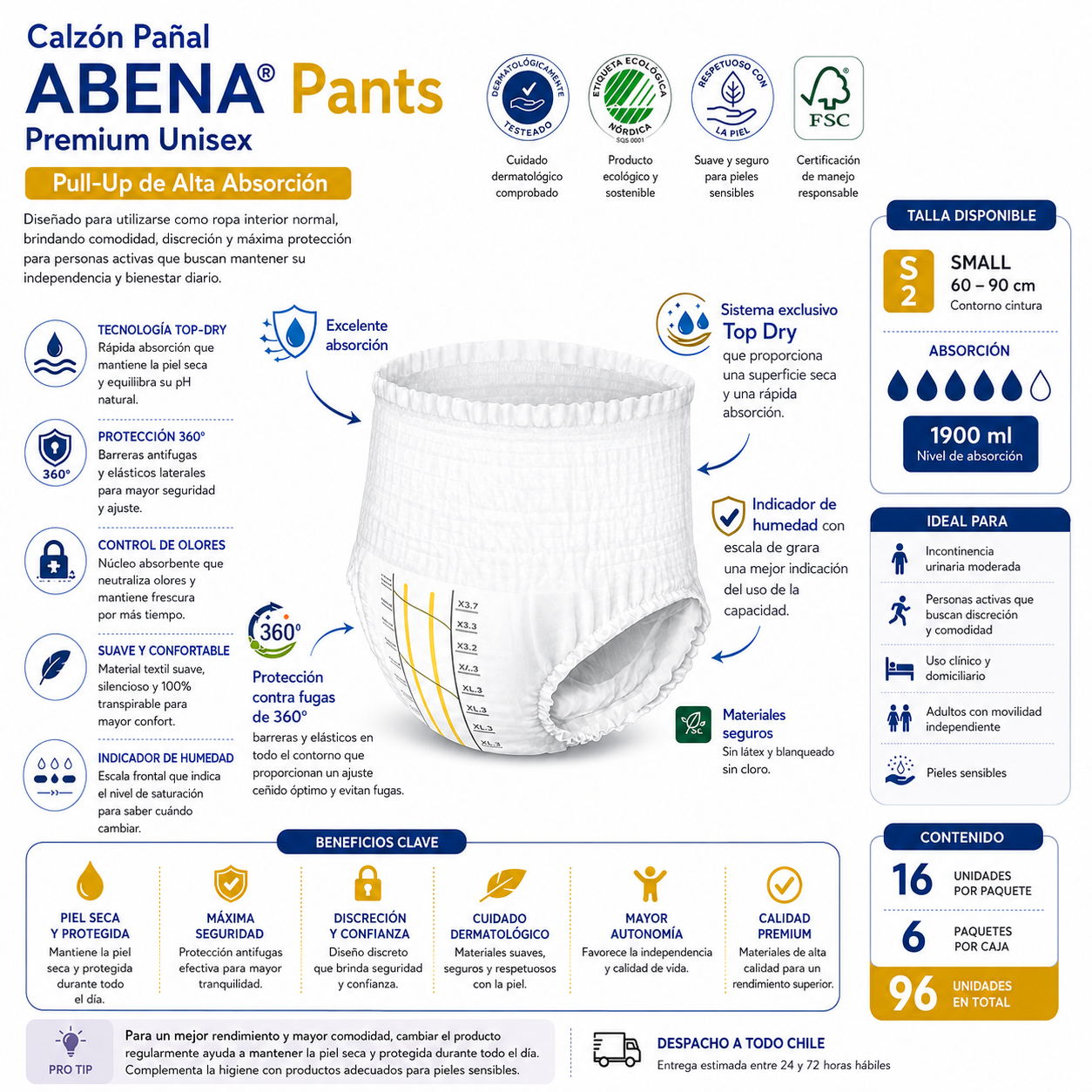 Calzón Pañal Pants unisex Premium  talla S - Abena