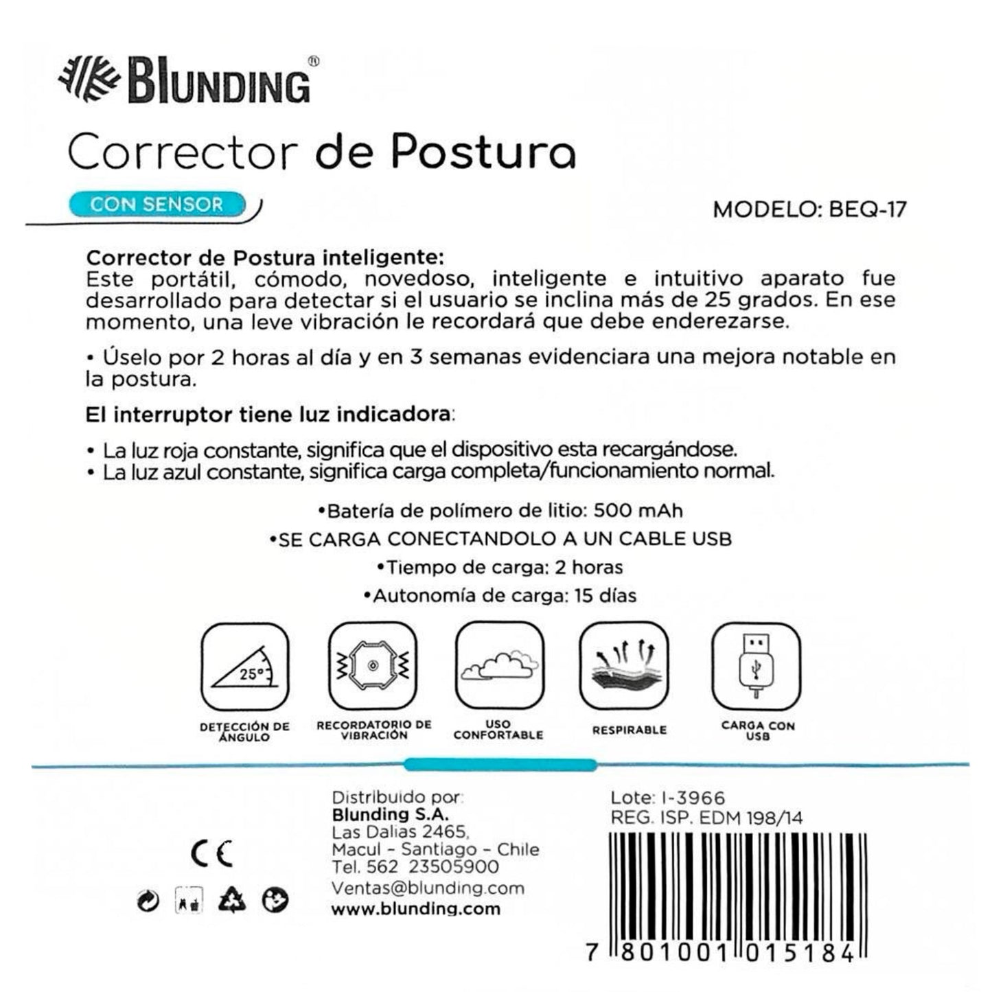 Corrector de Postura Inteligente con Sensor BEQ-17 - Blunding