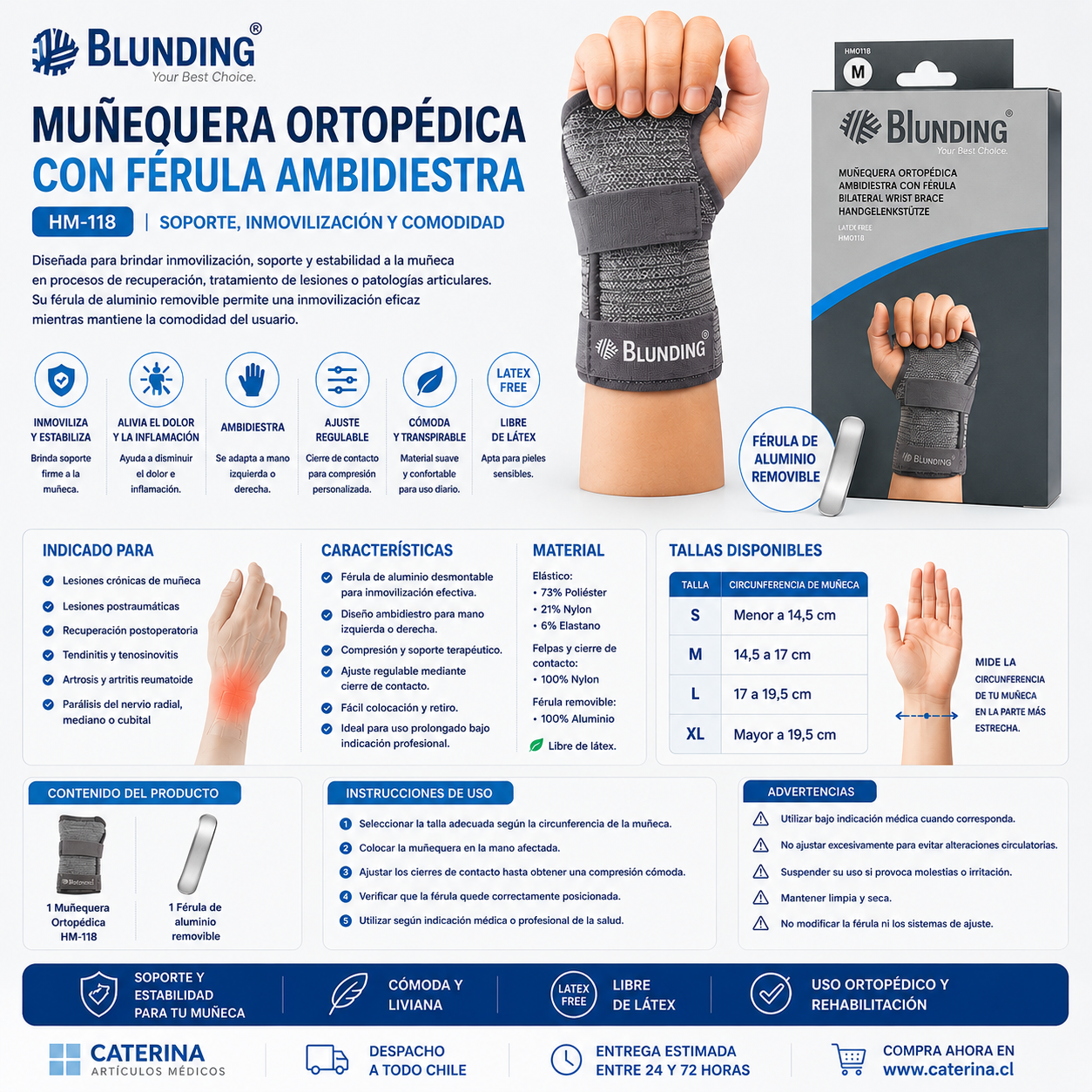 Muñequera Ortopédica con Férula Ambidiestra HM 118 - Blunding