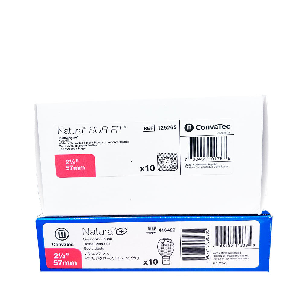 Pack Colostomía Natura – ConvaTec | 10 Placas Flexibles + 10 Bolsas Drenables Opacas con Filtro