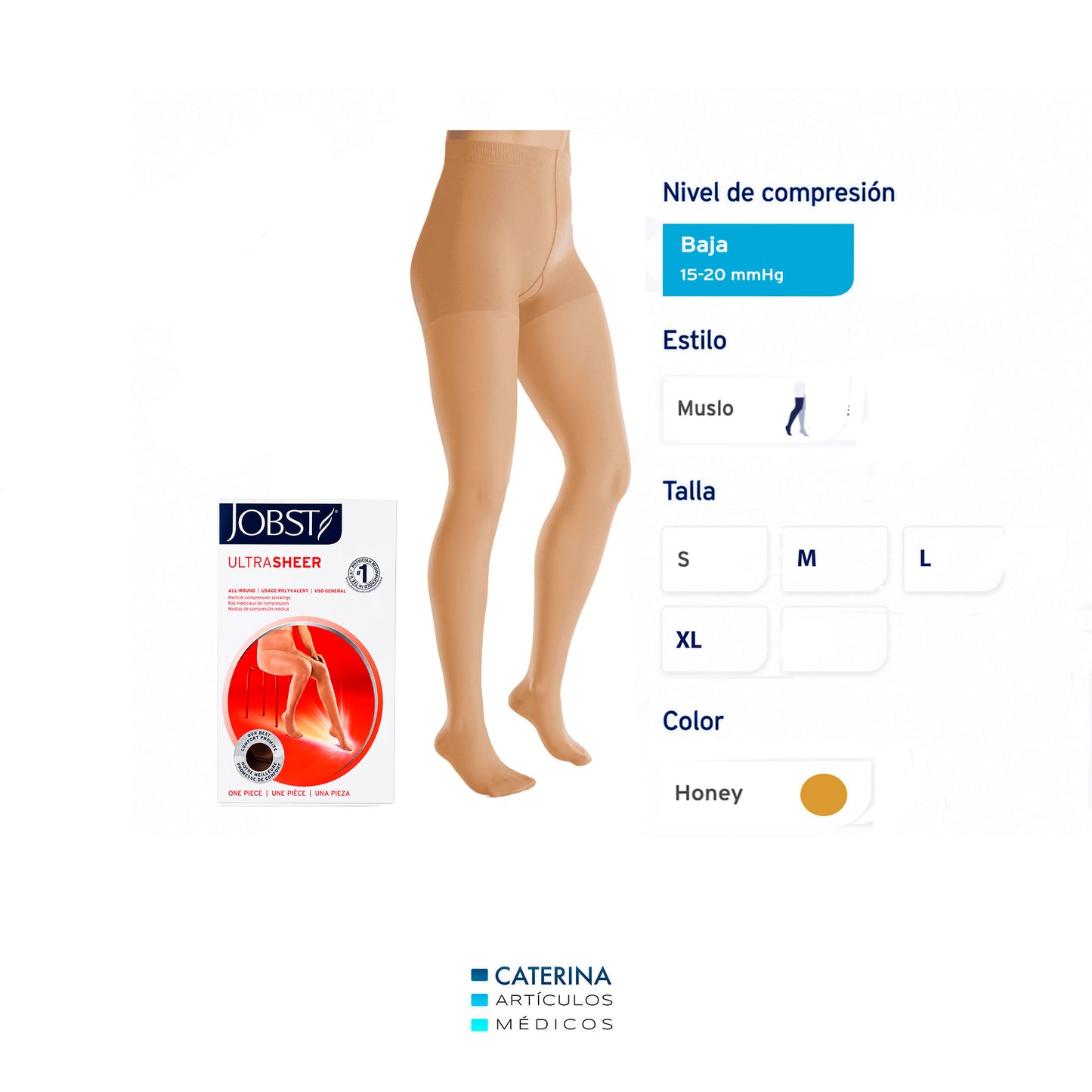 Panty de Compresión Mujer 15-20 mmHg JOBST ULTRASHEER  - Color Honey (Miel) - Puntera Cerrada