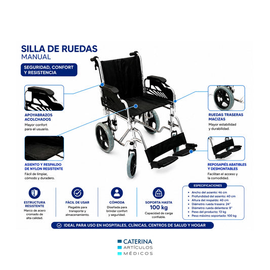 Silla de Ruedas Geriátrica Cromada
